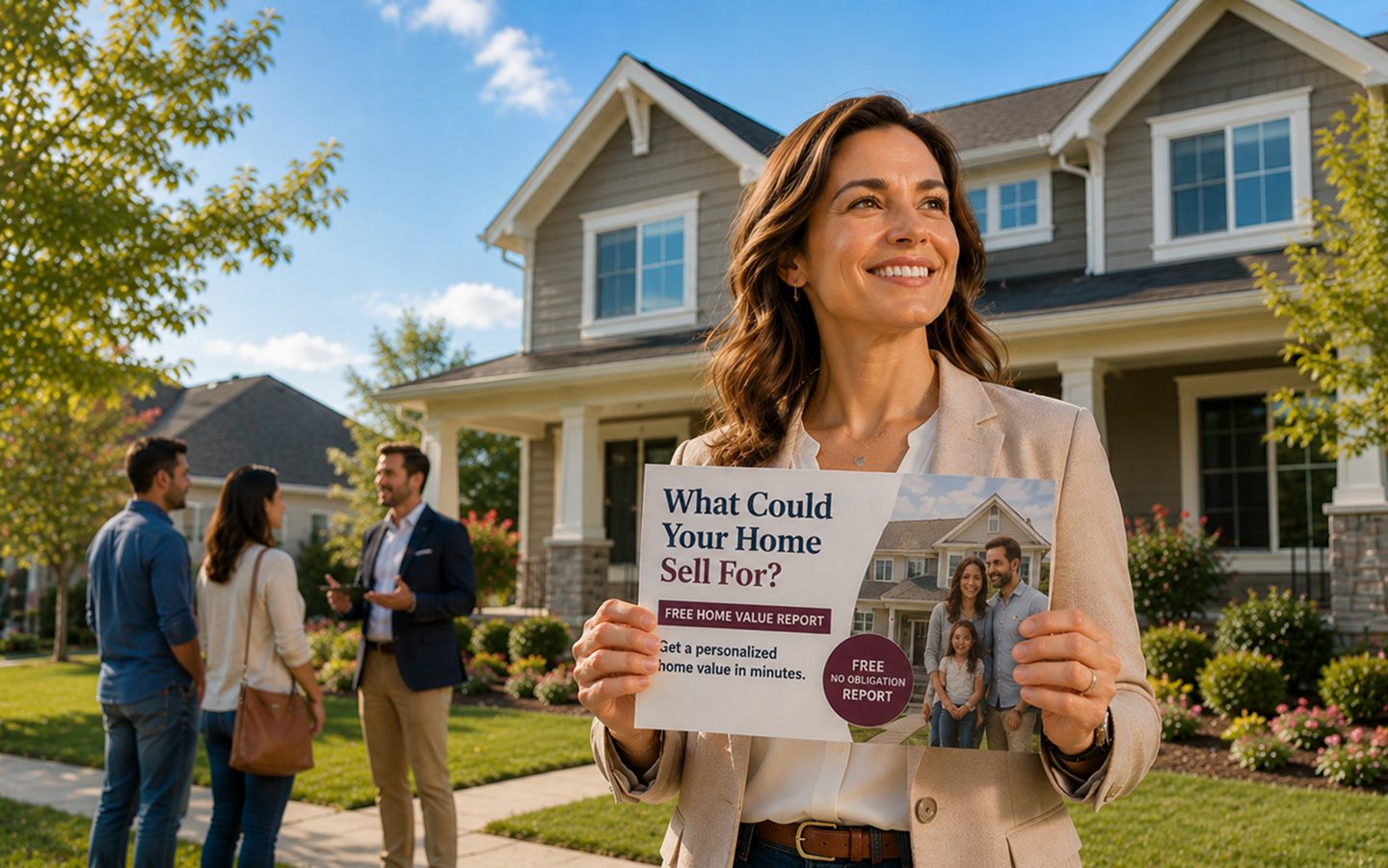 A realtor outside a listed home in Central New Jersey