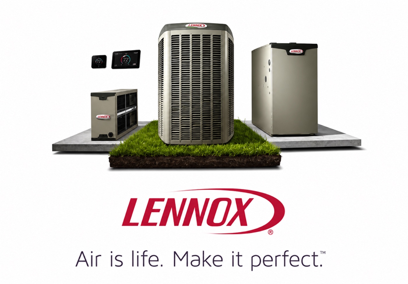 An HVAC direct mail piece carrying both the dealer's branding and their equipment manufacturer's co-brand