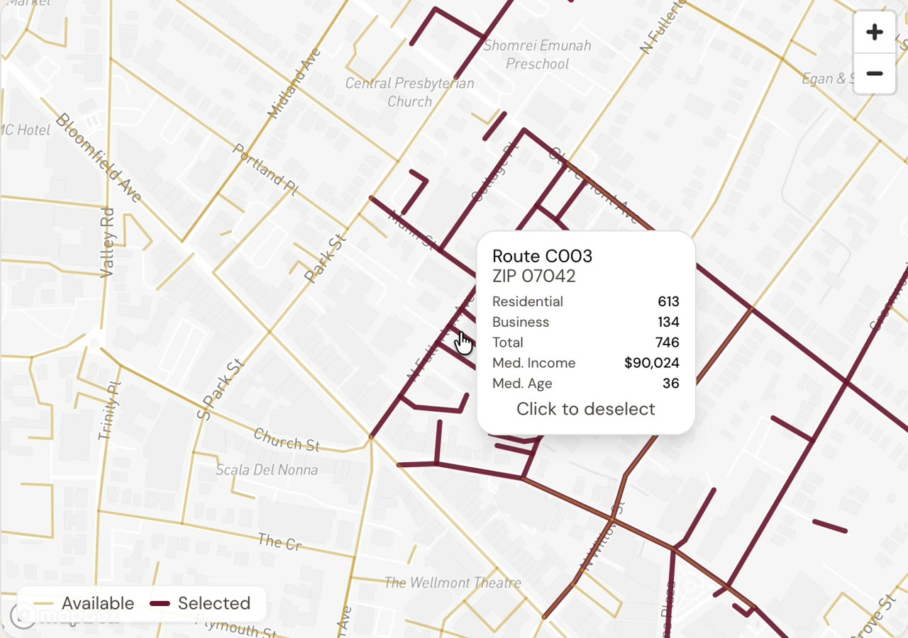 Pick the neighborhoods — the L&B route picker in use